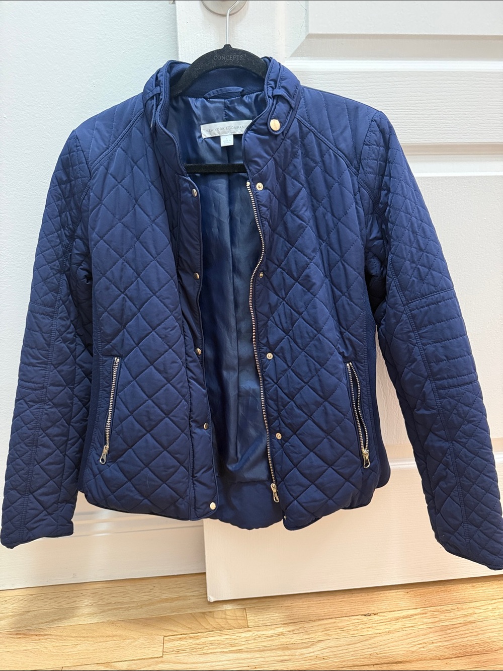 New York and Company Quilted Navy Bomber Jacket
